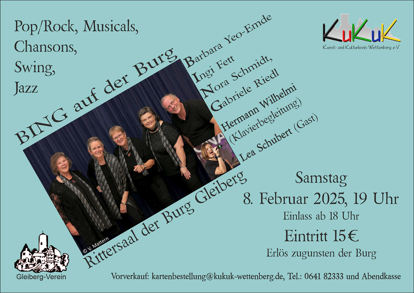 Kultuveranstaltungen auf Burg Gleiber. Pop/Rock, Musicals, Chansons, Swing und Jazz mit BING